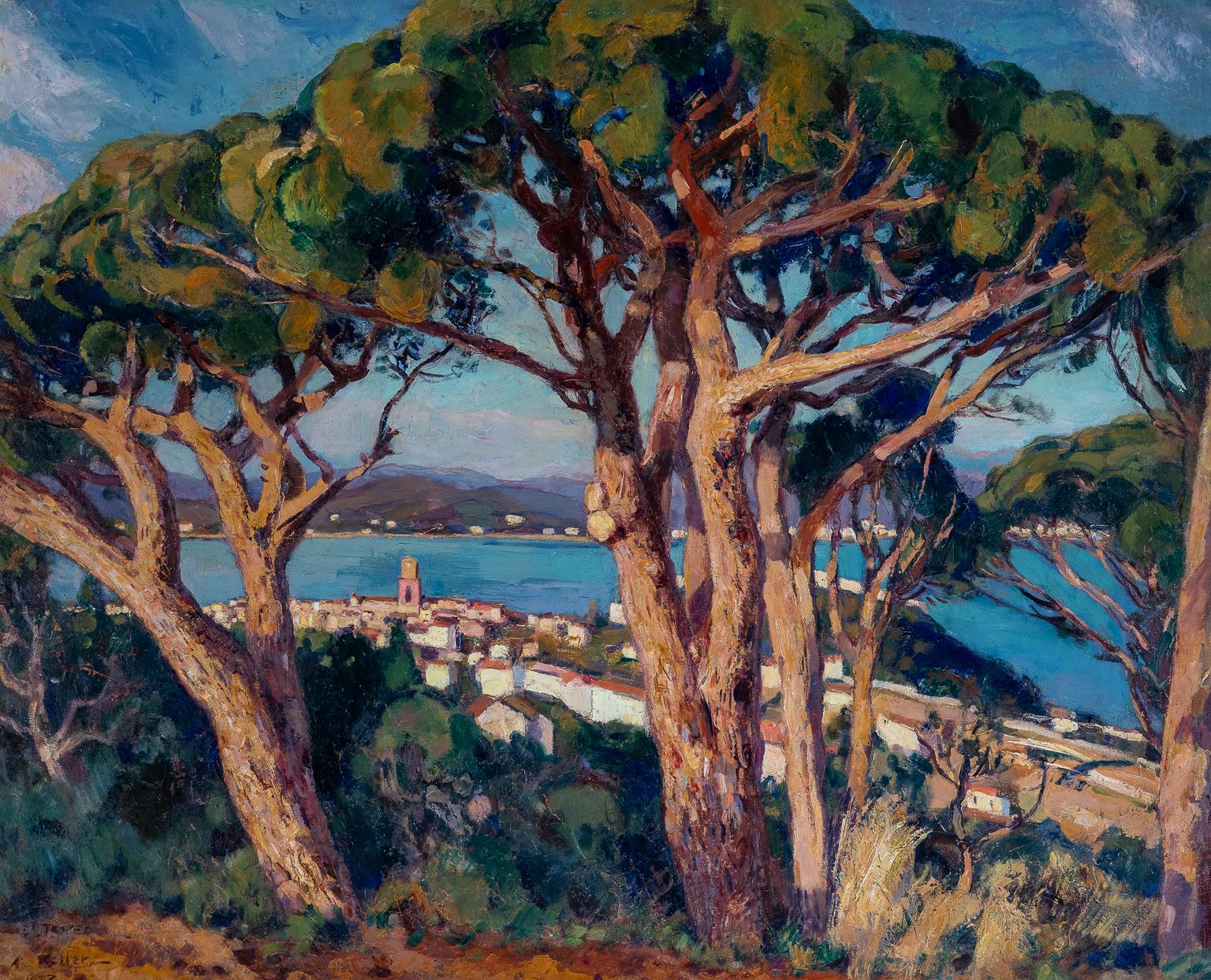 KELLER Adolphe Landscape Painting - PINS PARASOLS A SAINT-TROPEZ