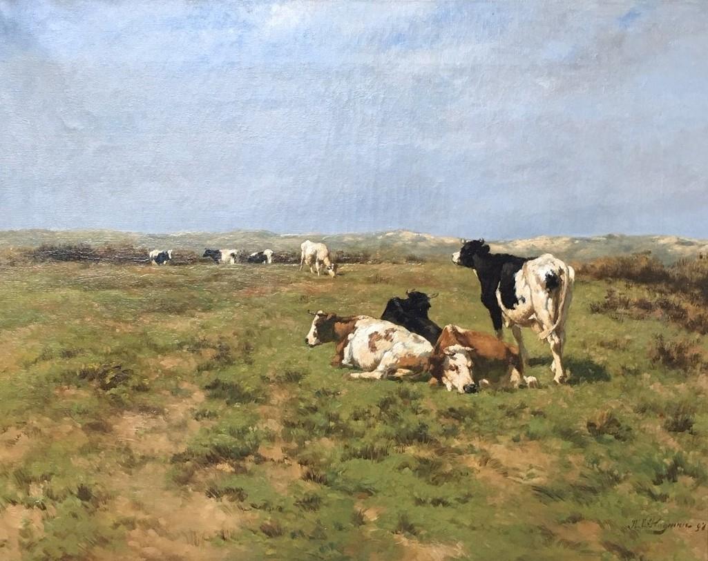 BOGMAN Hermanus Charles Christiaan Figurative Painting - “COWS IN THE DUNES”