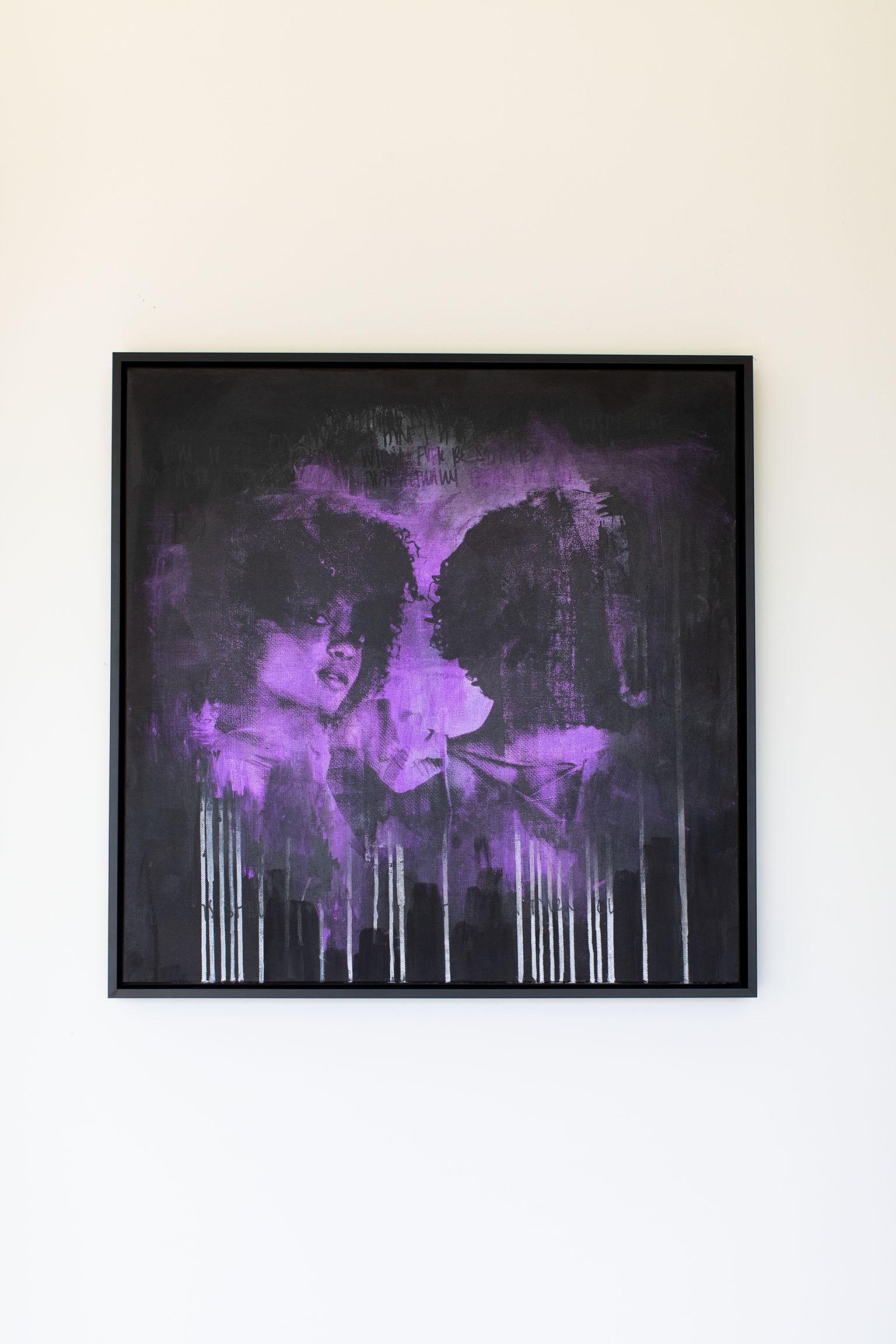 Pintura en negro y morado, Arte de técnica mixta, Arte moderno - Morado remanente en venta 1