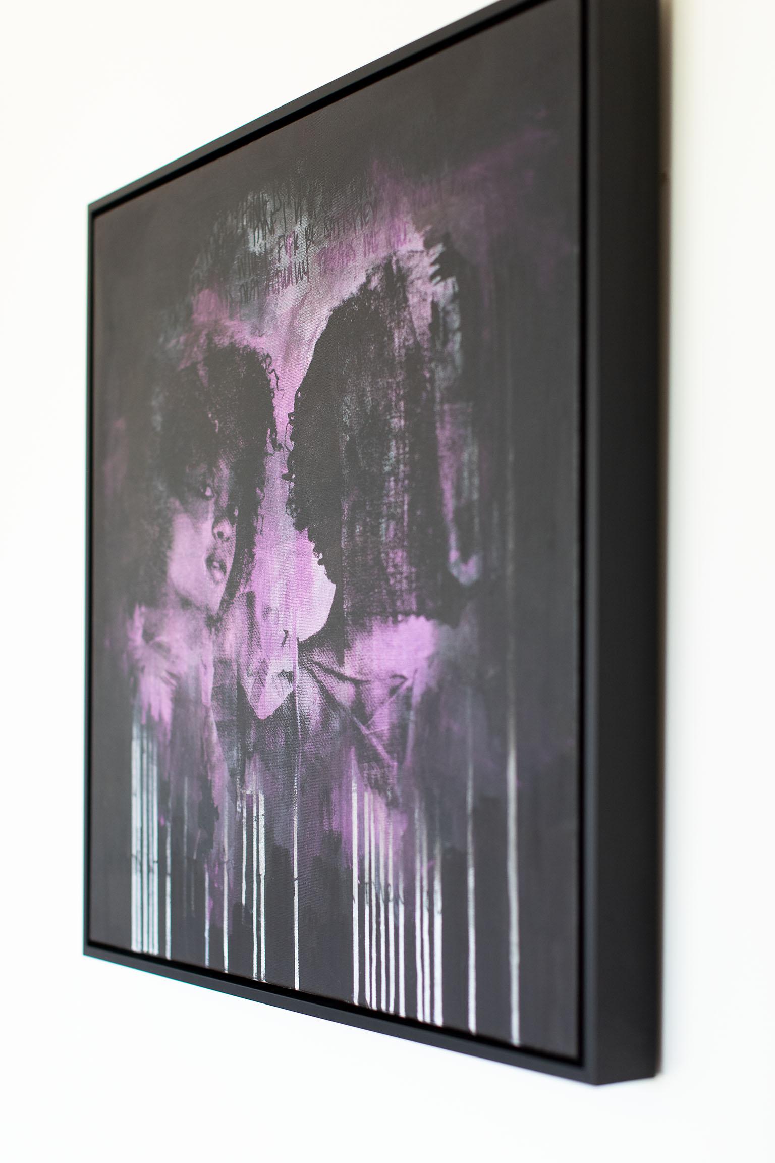 Black and Purple Painting, Mixed Media Art, Modern Art-Raining Purple For Sale 2