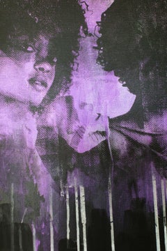 Black and Purple Painting, Mixed Media Art, Modern Art-Raining Purple