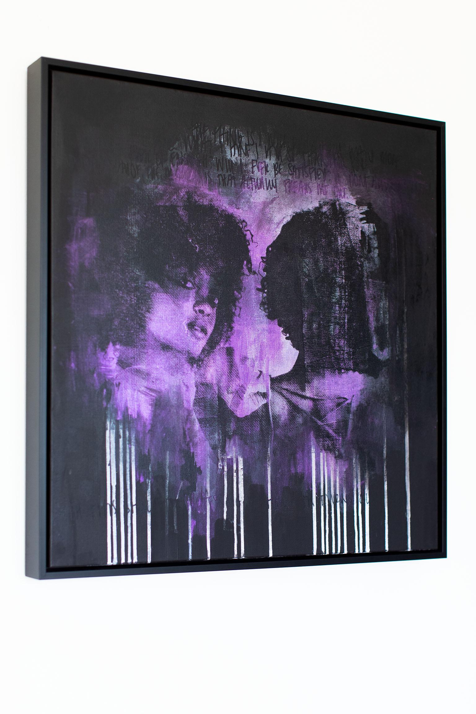 Black and Purple Painting, Mixed Media Art, Modern Art-Raining Purple For Sale 4