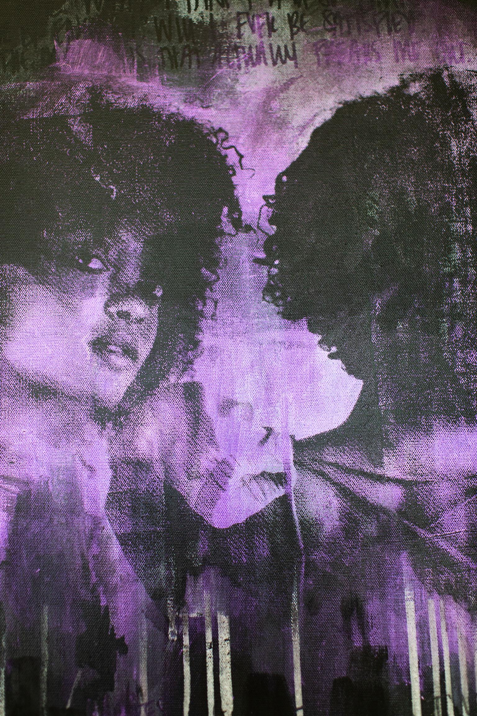Pintura en negro y morado, Arte de técnica mixta, Arte moderno - Morado remanente en venta 4
