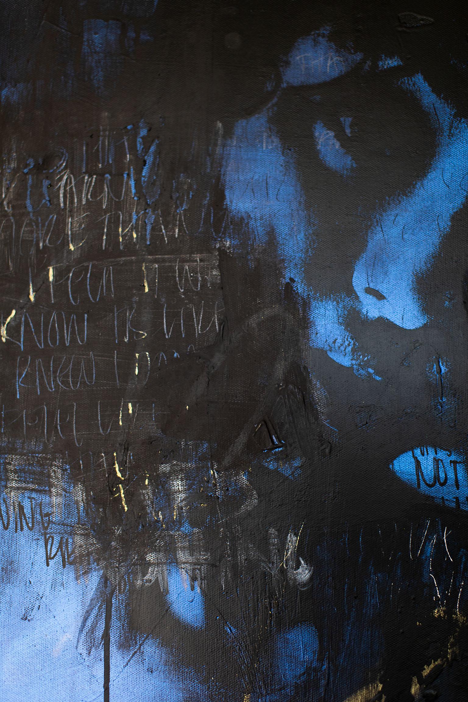 Street Art, Schwarz-Blau-Malerei, Porträtmalerei - Ein Gesicht zwischen den Wörtern

A B O U T H I E S P I E K E : 
