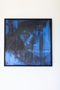 Street Art, Black and Blue Painting, Portrait Painting-A Face Between the Words