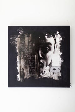 Black and Silver Painting, Mixed Media Art, Street Art-The Girl in the Silver