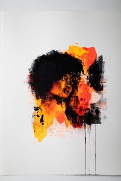 Orange Portrait Painting, Mixed Media, Pop Art-Face Break, in Color