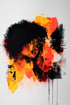 Orange Portrait Painting, Mixed Media, Pop Art-Face Break, in Color