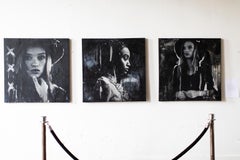 Portrait Painting, Black & White Art, Contemporary Art-Derby Hat For A Dark Day