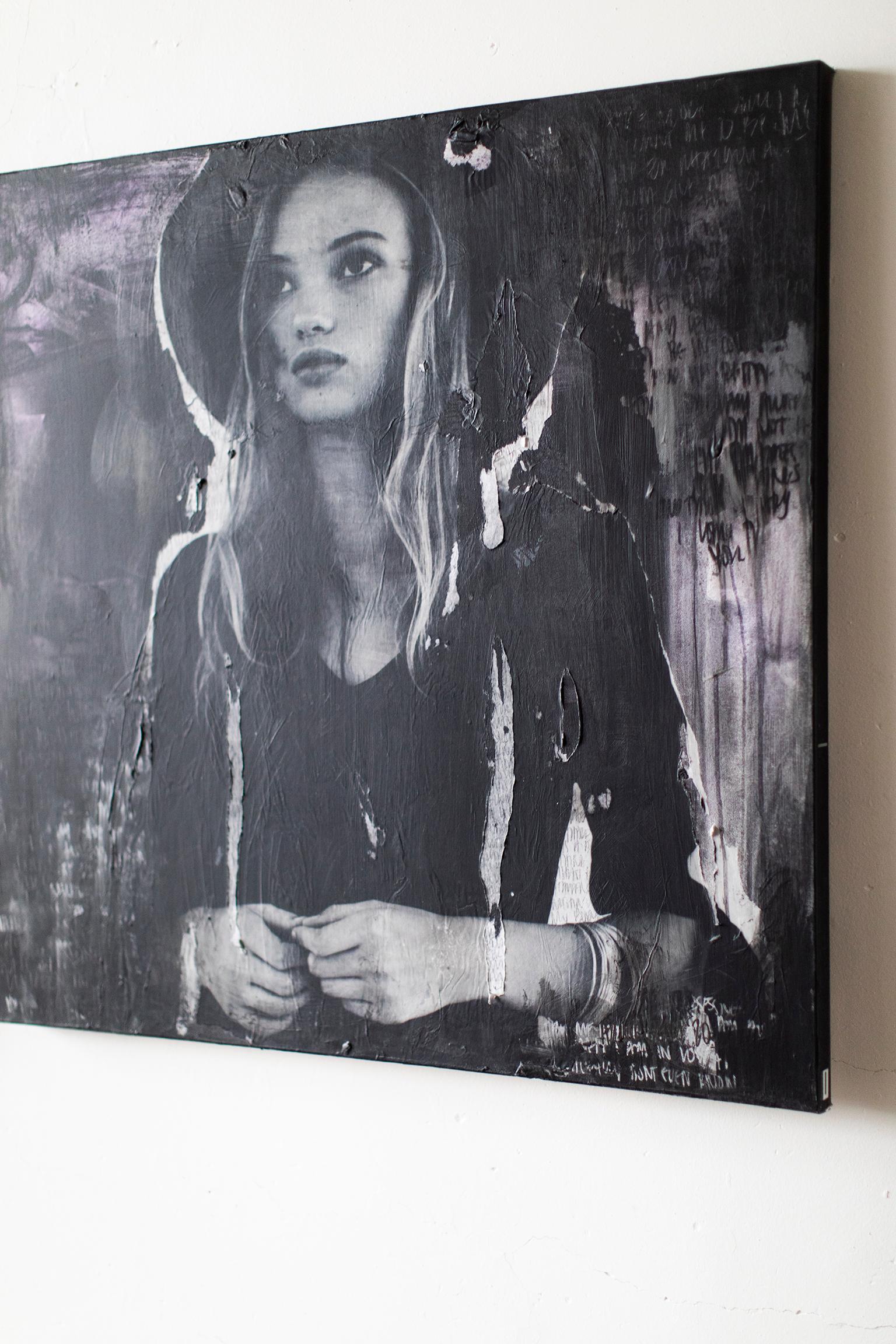 Portrait Painting, Black & White Art, Contemporary Art-Derby Hat For A Dark Day For Sale 8