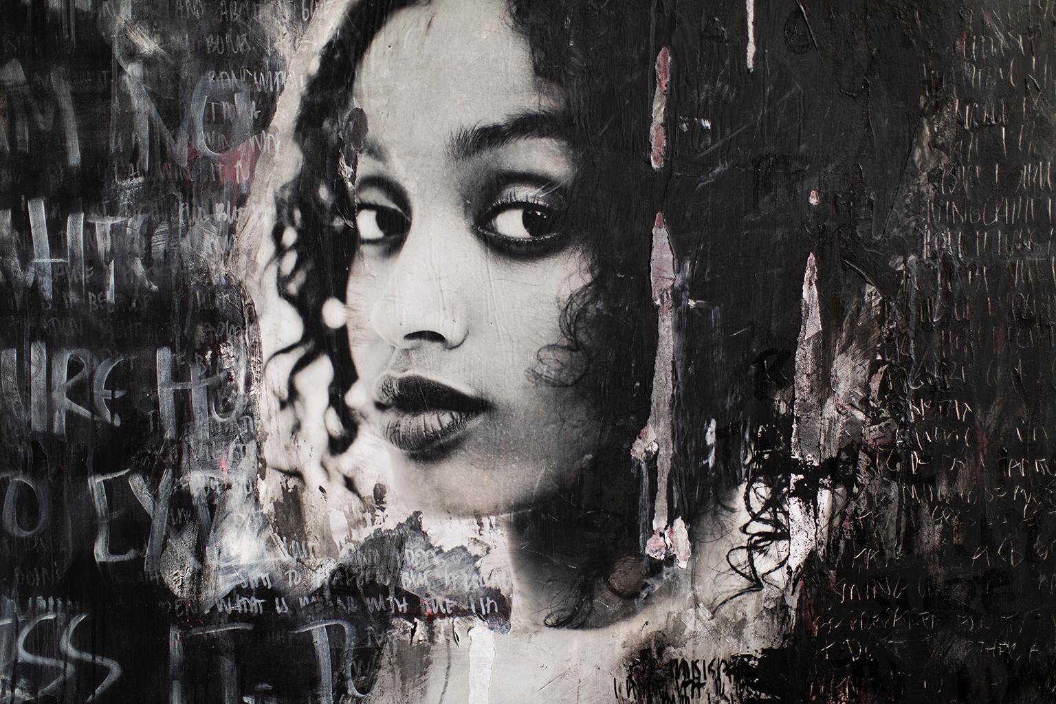 Modern Art, Portrait Painting, Mixed Media Portrait Art-Lost Between The Lines

ABOUT THIS PIECE:
“Lost Between the Lines, (Behtyie-A13)” is mixed media portrait art by Addison Jones featuring her own portrait photography. It’s produced using a