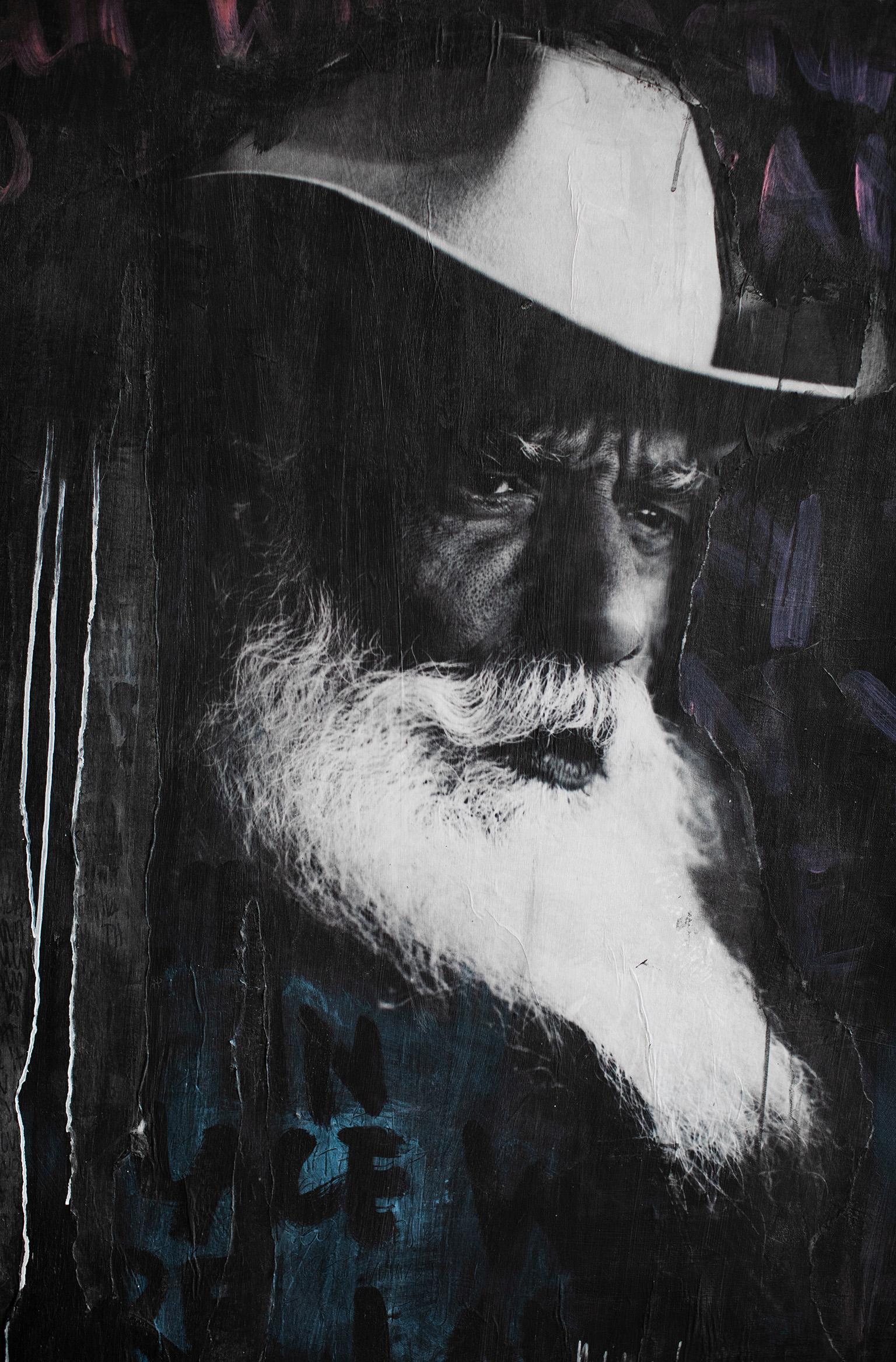 Addison Jones Portrait Painting – Schwarz-weißes Cowboy-Gemälde, Porträtgemälde, moderne Kunst-Cowboy Blues