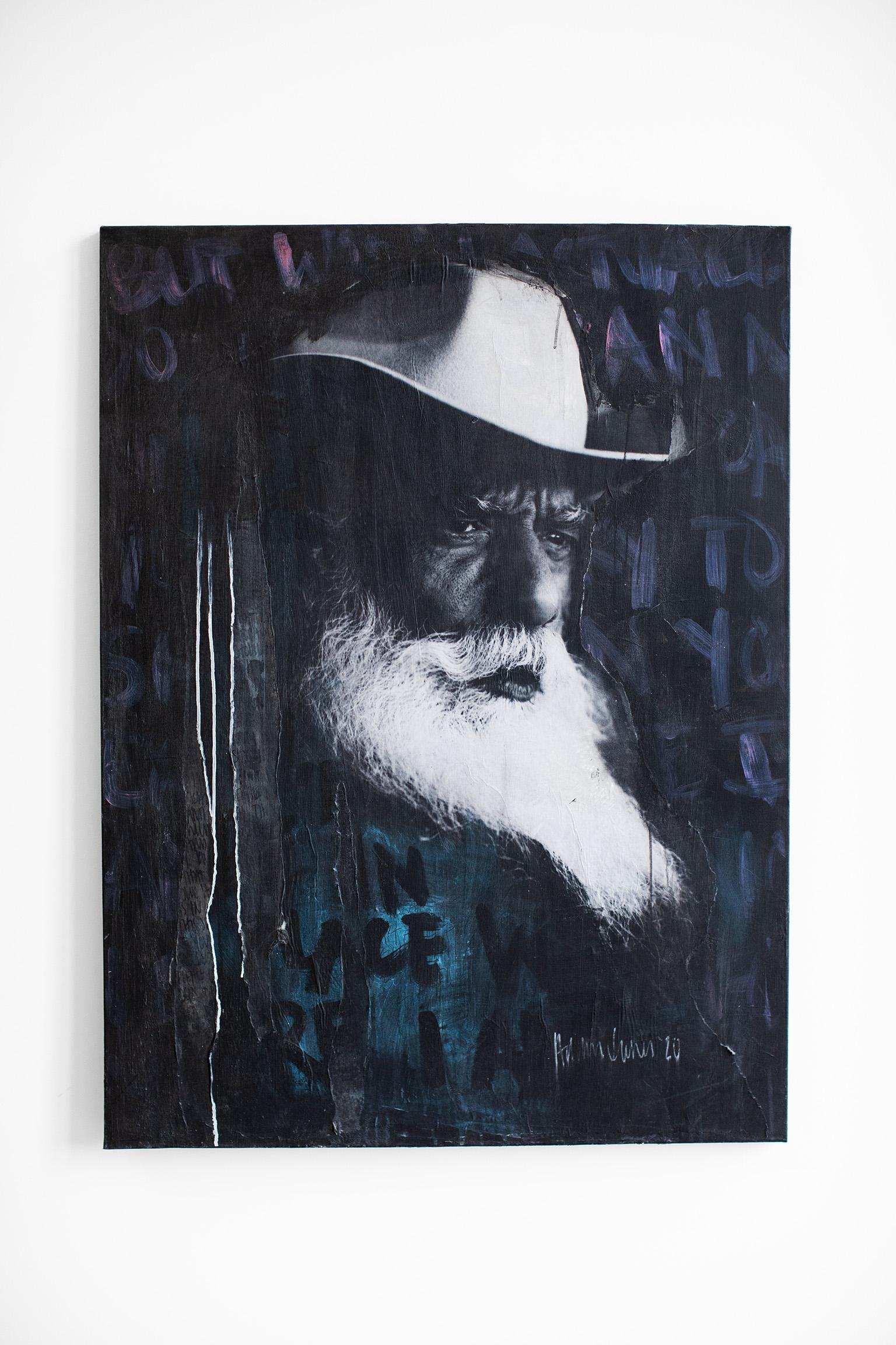 Peinture de cow-boy en noir et blanc, peinture de portrait, The Modernity-Cowboy Blues en vente 7