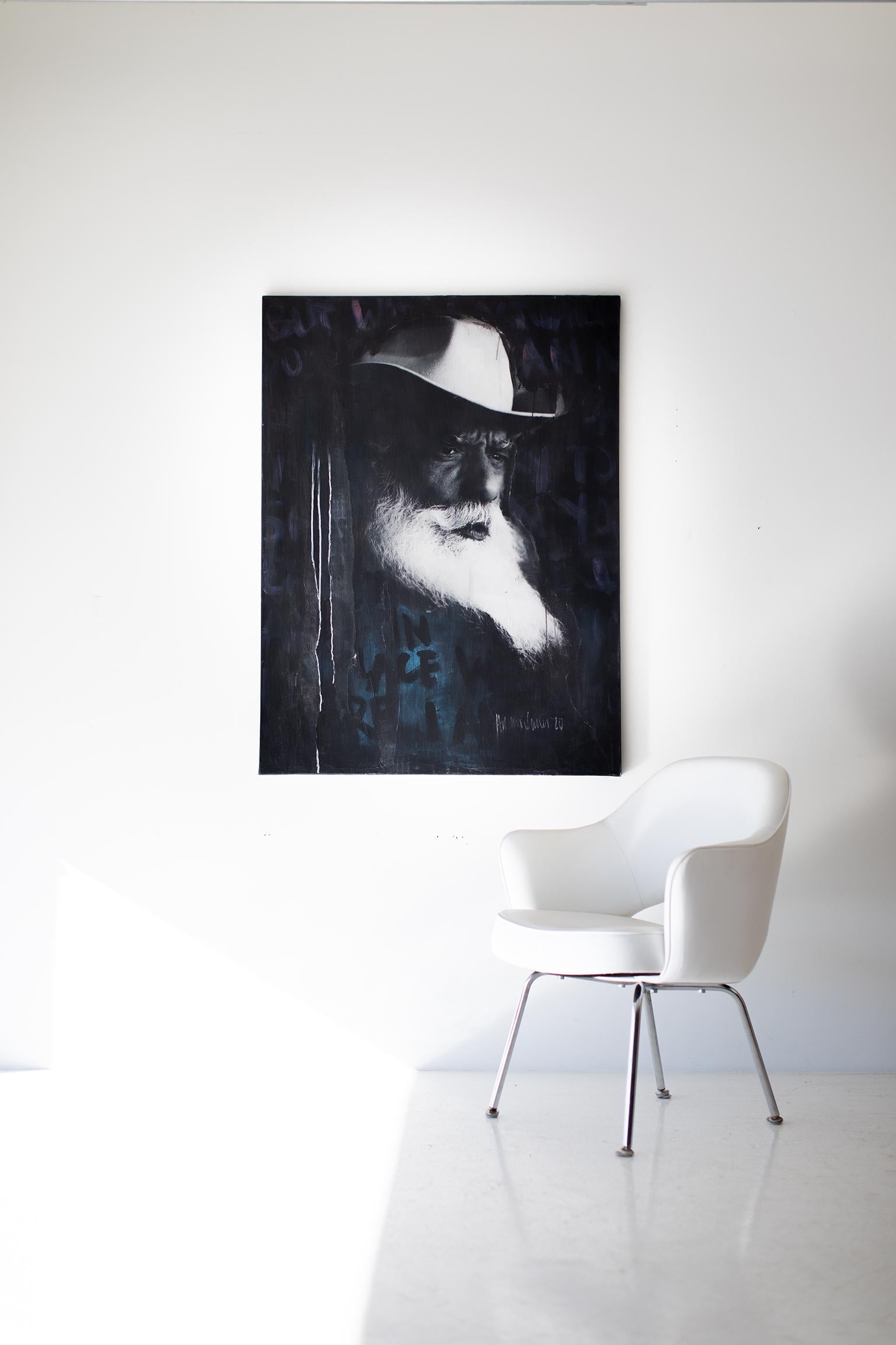 Schwarz-weißes Cowboy-Gemälde, Porträtgemälde, moderne Kunst-Cowboy Blues im Angebot 1