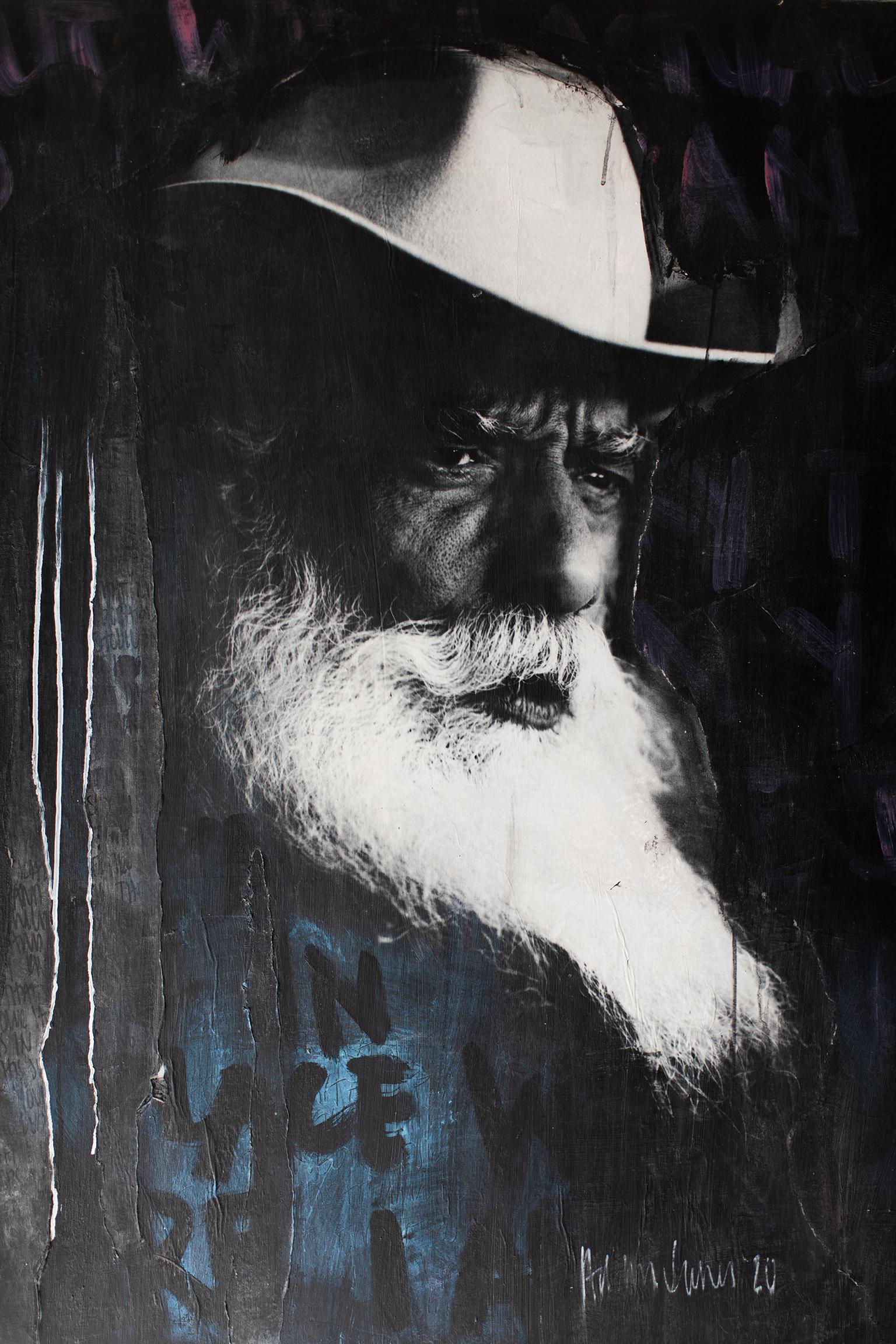 Schwarz-weißes Cowboy-Gemälde, Porträtgemälde, moderne Kunst-Cowboy Blues – Painting von Addison Jones