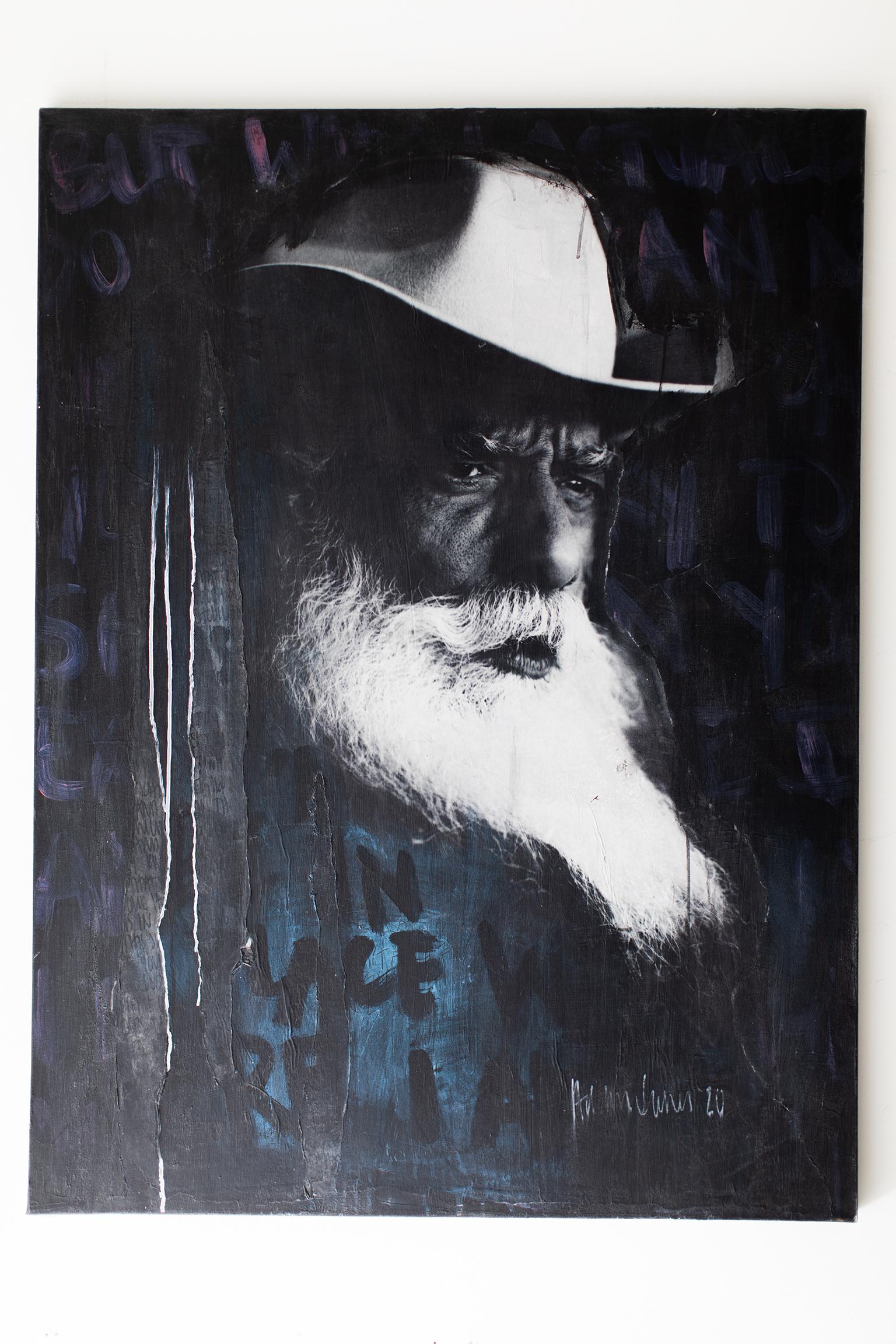 Schwarz-weißes Cowboy-Gemälde, Porträtgemälde, moderne Kunst-Cowboy Blues im Angebot 3