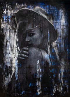 Peinture de portraits noirs et bleus, Street Art, Portrait Art-Come With Me 0220