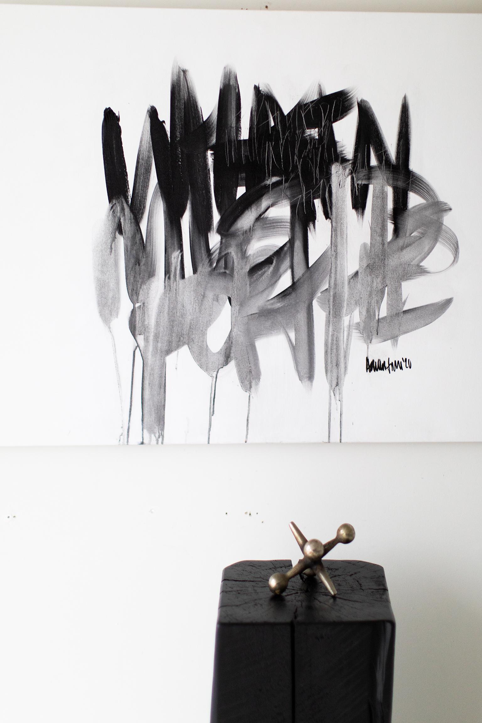 Black and White Abstract Art, Graffiti Art, Street Art Painting-Let It Out For Sale 2