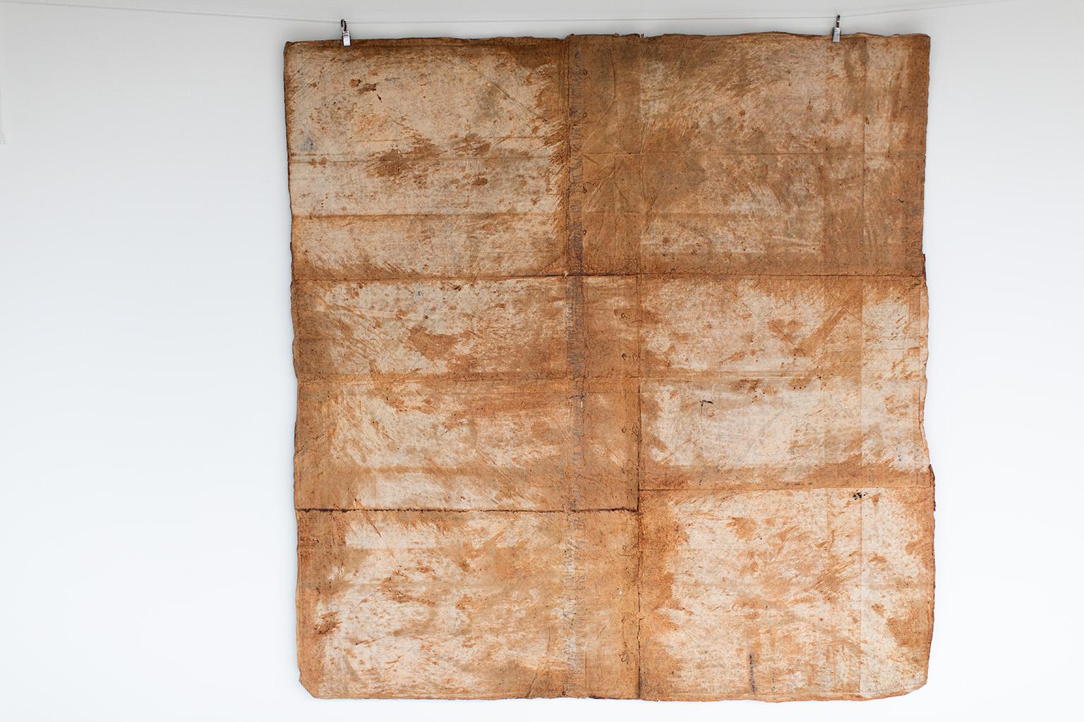 Zeitgenössische Kunst, Antike Textilien, Papierkunst, Textilien - Kuriositätenkabinett (Braun), Abstract Painting, von Addison Jones