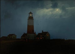 Stormy Night at Sankaty Light, nocturnal landscape by William Davis