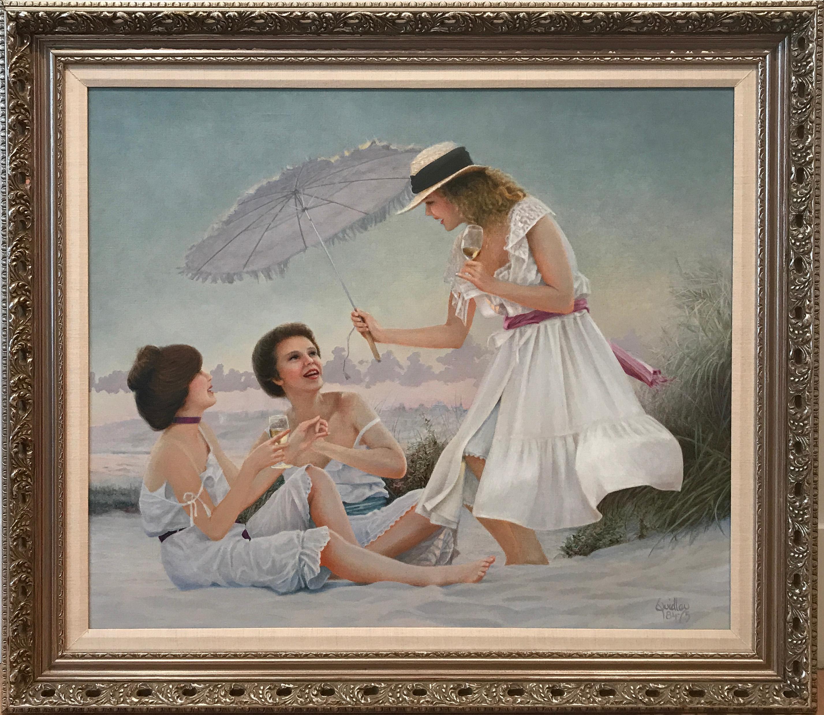 Three Ladies on a Beach - Painting by Peter Quidley