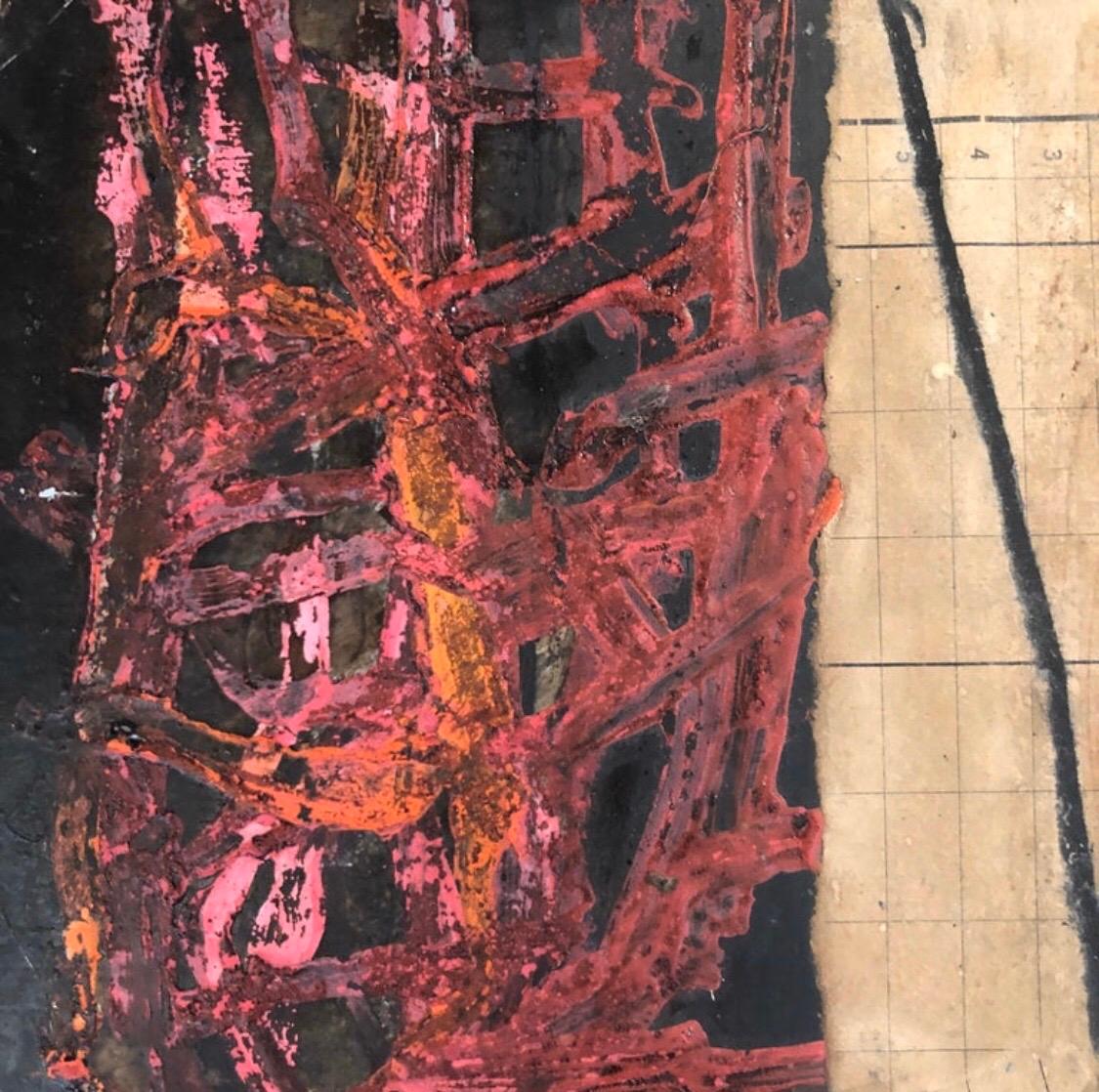IInes Hildur, deutscher Künstler, Gemälde „Noir et Rouge“ in Mischtechnik auf Holz (Abstrakt), Mixed Media Art, von Hildur Ines
