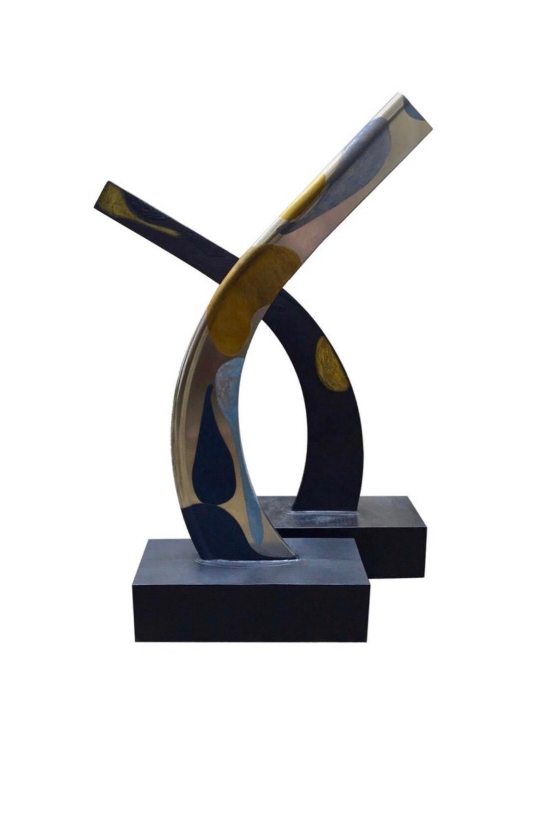 Contemporary Wood and Zinc Sculpture Indoor by Marielle Guégan French Artist