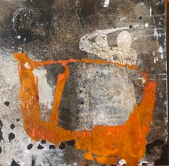 Ines Hildur German Artist, "Orange Shape" Mixed-Media on Wood