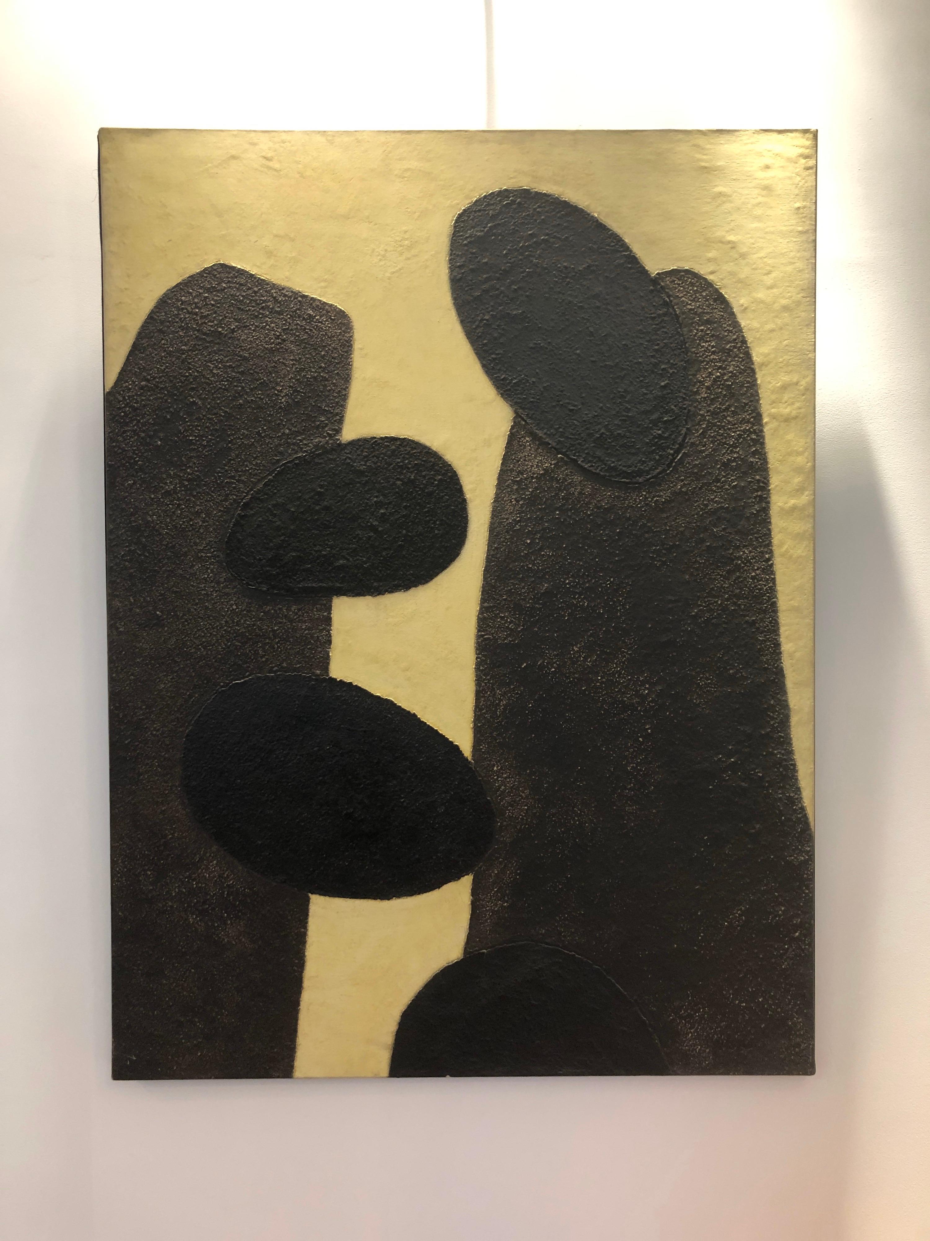 Marielle Guégan Pintora francesa Artiste Técnica mixta en lienzo Amarillo-negro - Painting Abstracto de Guégan Marielle
