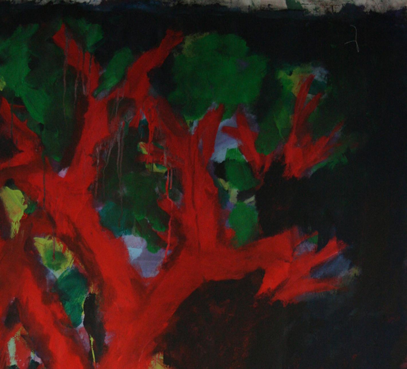 Peinture d'artiste française « Arbre » de Nathalie Fontenoy, 7 arbres sur toile - Noir Landscape Painting par Nathalie Fontenoy 