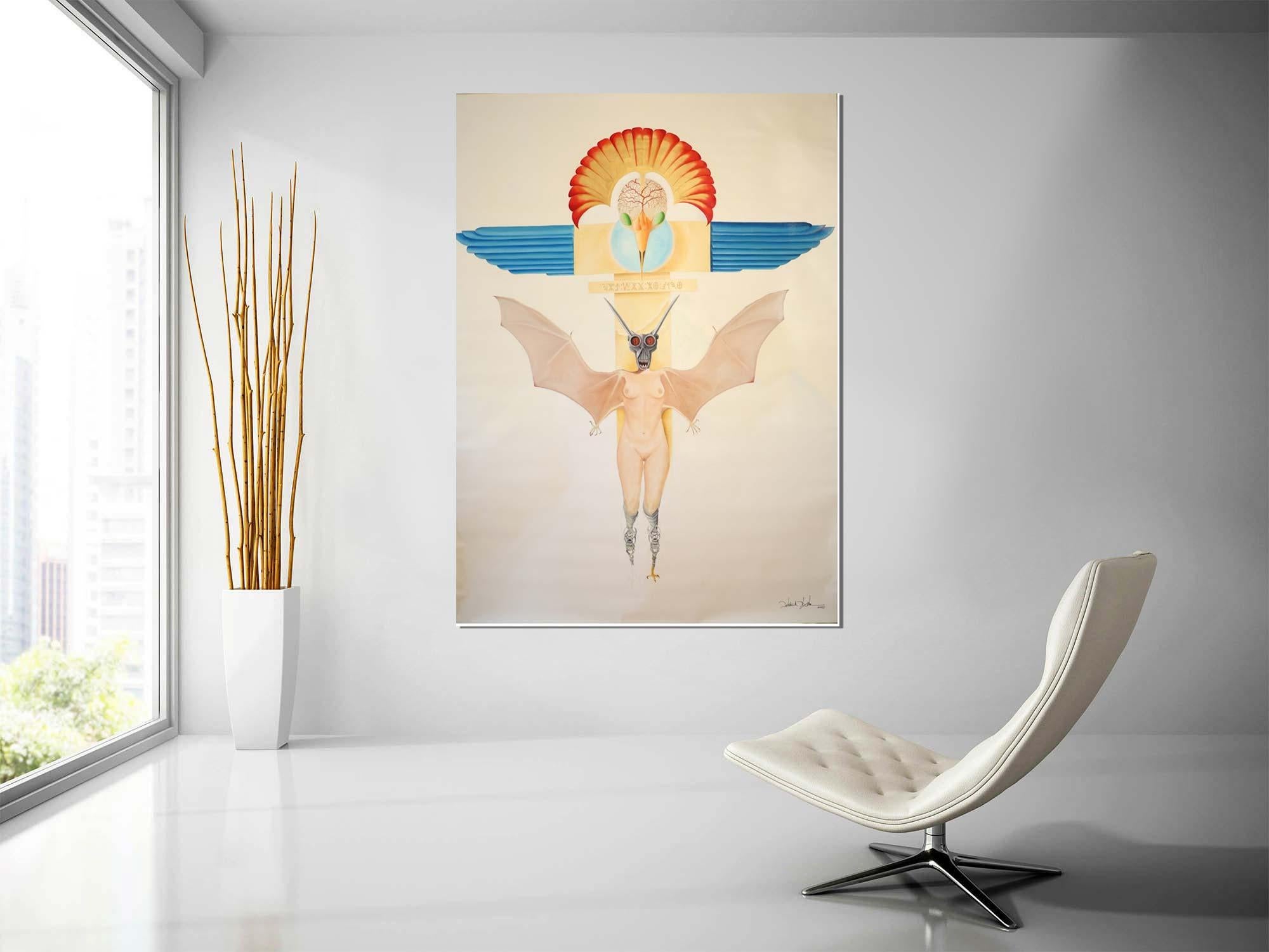 This painting is artwork of Patrick Faure, Creator of Faurism. The painting is unframed, oil on canvas. 

About the Artwork: 
Wings of Fascism is a perfect example of Faurism, a style that expresses the convergence of dreams, sexual desire,