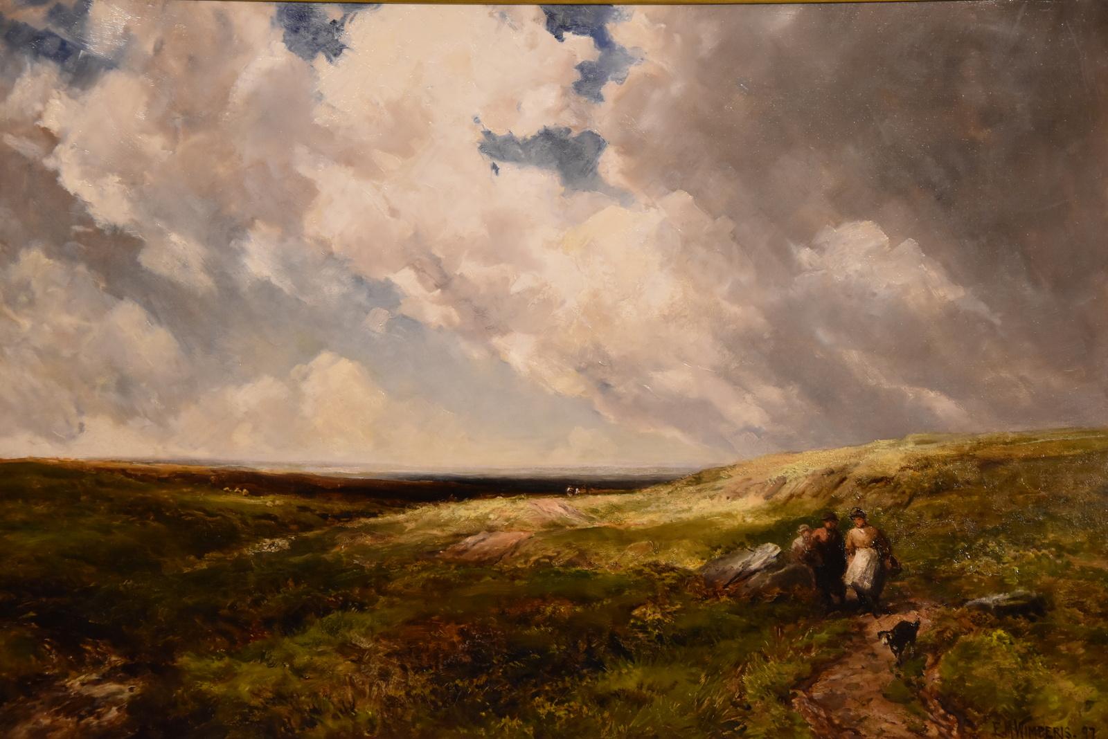 Edmund Wimperis Landscape Painting - "Gathering Whortleberries, Dartmoor" Oil Edmund Morison Wimperis