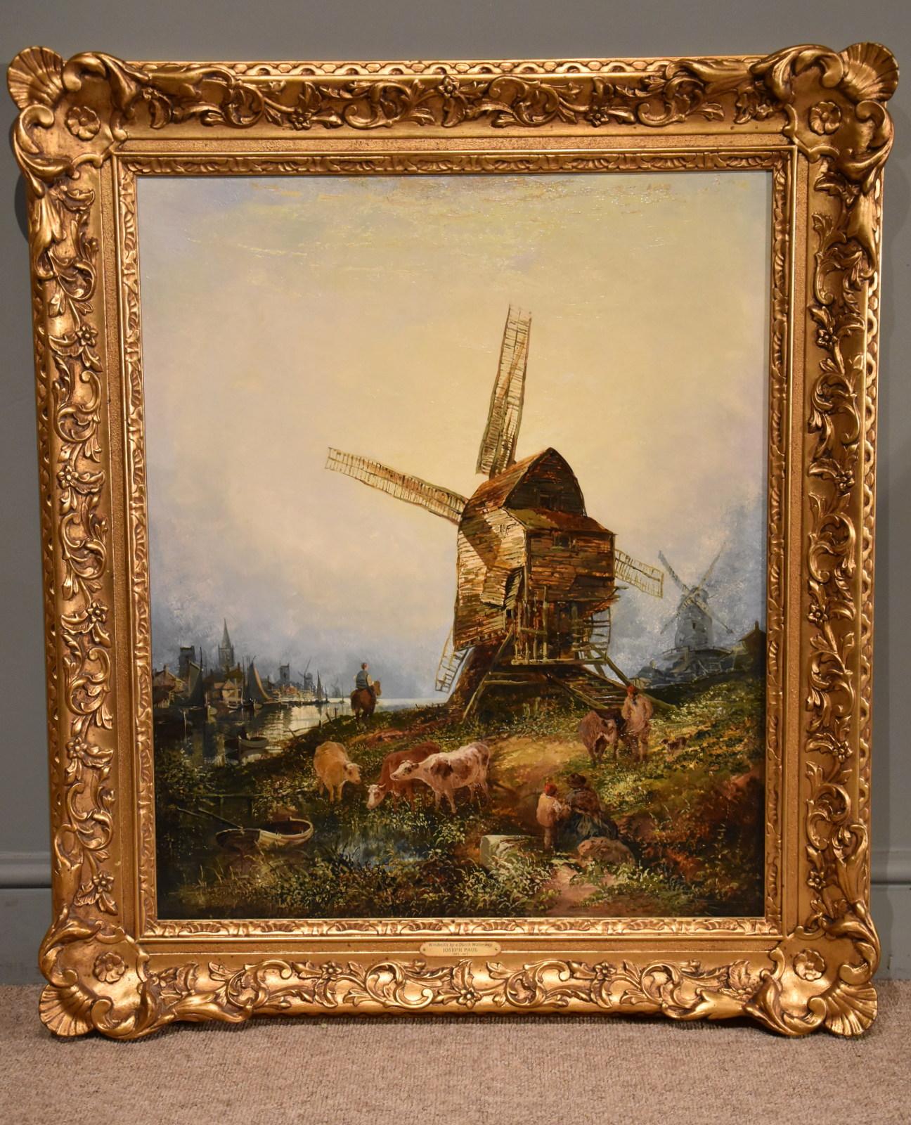 « Windmills by a Dutch Waterway » (Windmills by a Dutch Waterway) de Joseph Paul en vente 1