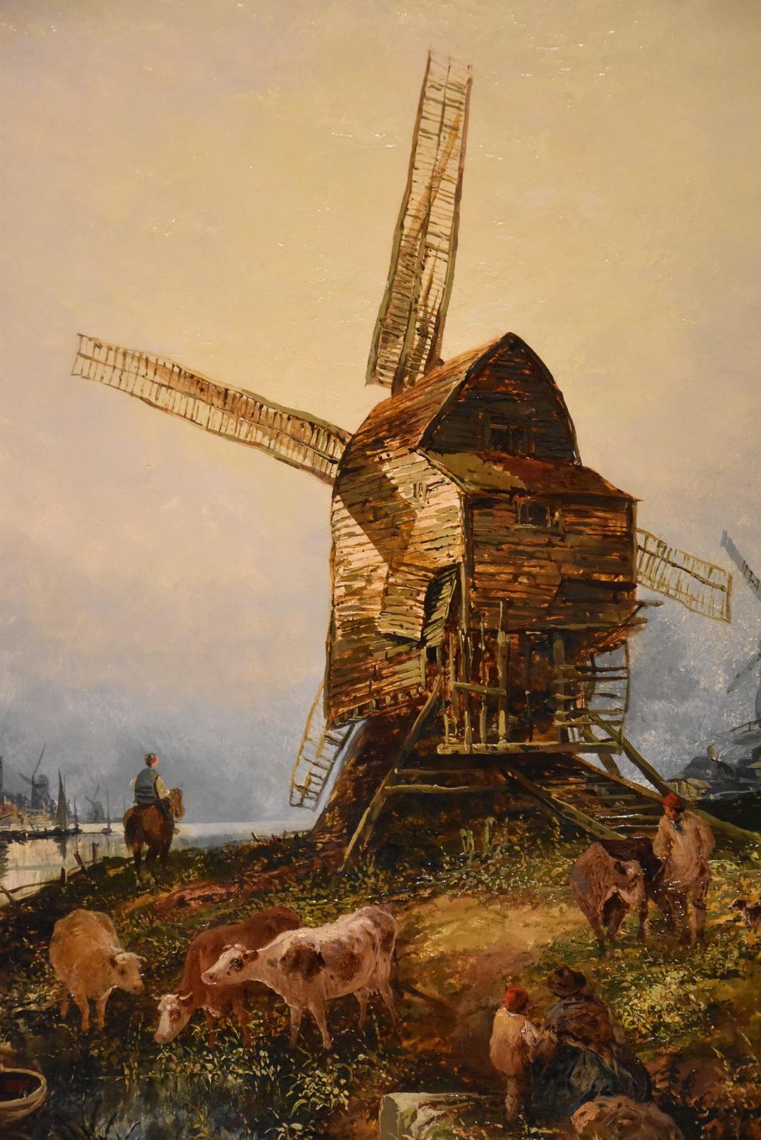 « Windmills by a Dutch Waterway » (Windmills by a Dutch Waterway) de Joseph Paul en vente 2