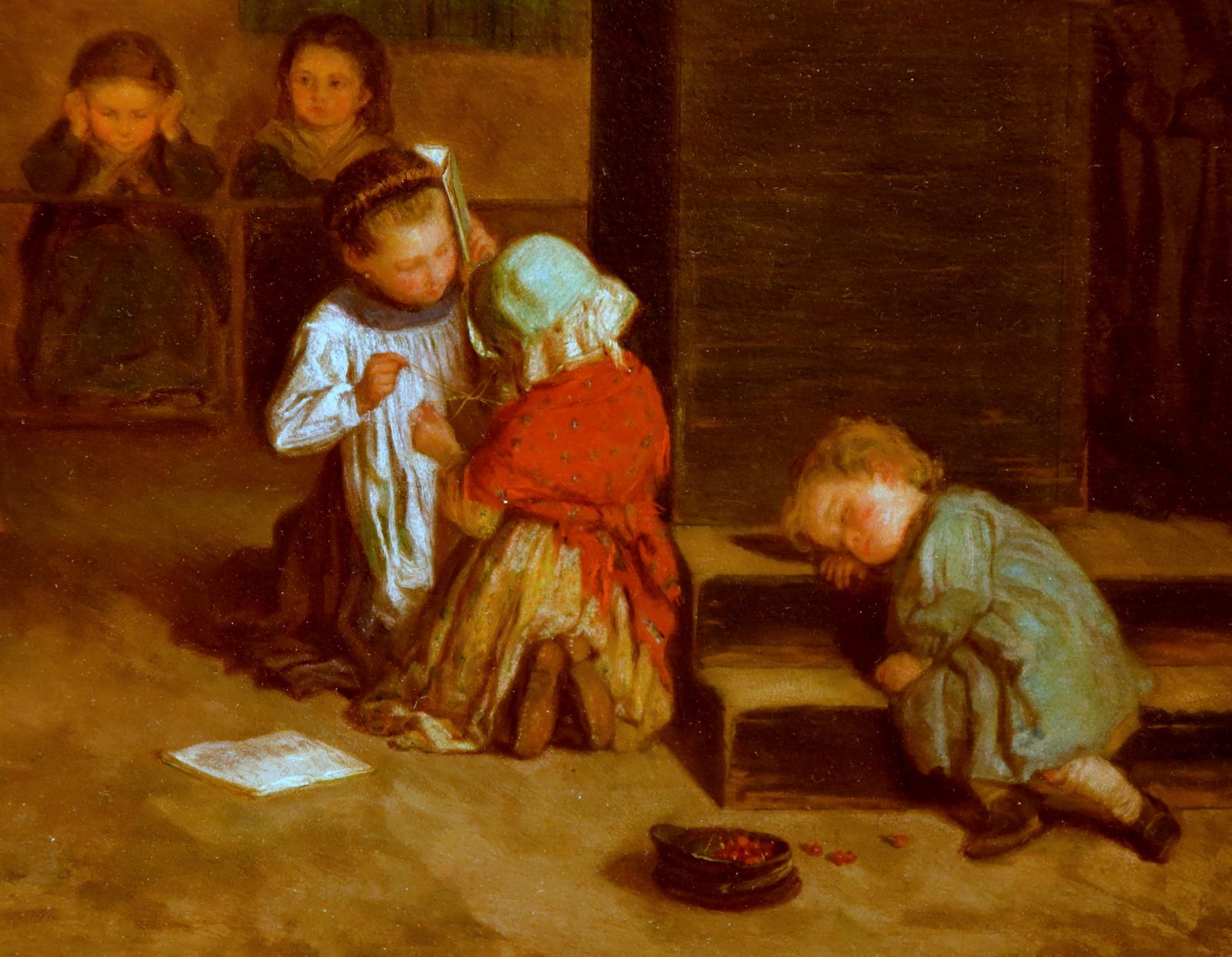 Peinture à l'huile « The Schoolroom » (La chambre d'école) de Theophile Emmanuel Duverger - Réalisme Painting par Théophile Emmanuel Duverger