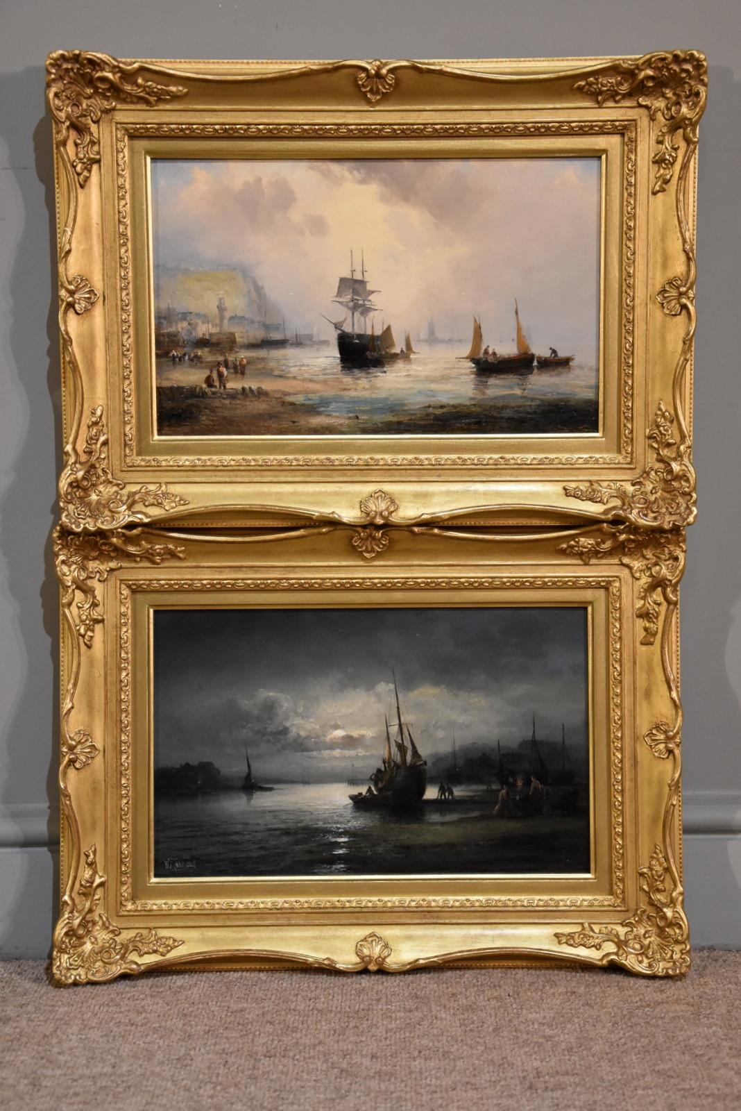 George William Thornley Landscape Painting - "Shoreham" and "Scarborough" pair by William Thornley