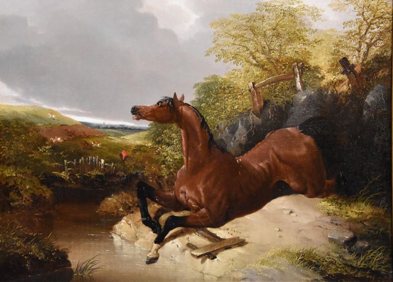 "Off to join the Hunt" by John Frederick Herring Junior. John Frederick Herring 1815-1907 was a leading mid 19th century equestrian painter exhibiting Royal Academy and elsewhere. Oil on canvas. Signed and dated 1856 

Dimensions unframed
height 15"