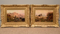 “October Moon” and “Evening” Pair of Oil Paint Animal Paintings by Sidney Pike