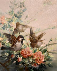 Oil Painting By Vernon de Beauvoir Ward “Sparrow and Spring Blossom"