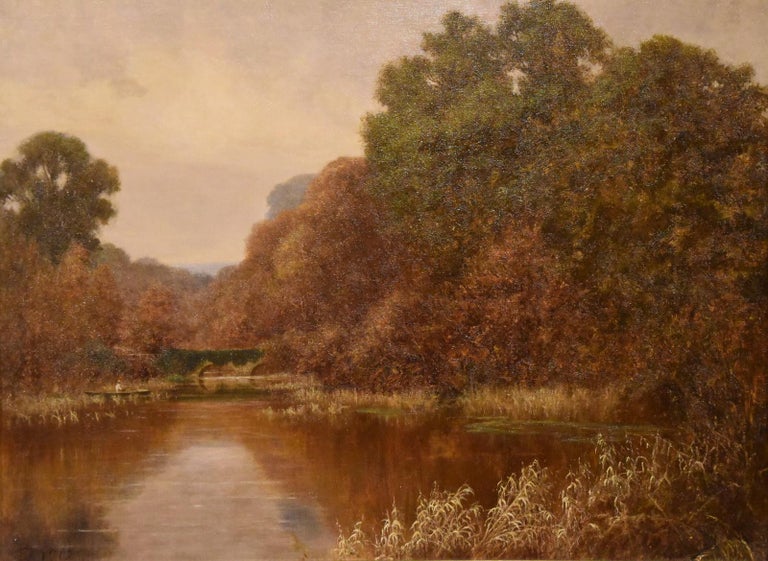 Oil painting by George C Ransom “A Surrey landscape”. George C Ransom 1843 -1935. Farnham painter of tranquil landscapes, exhibited at the Royal Academy and Royal Institute, four landscapes in the Farnham Museum. Oil on canvas. Signed