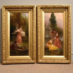 Oil painting Pair by Thomas Gray “The Love Letter” and “The Serenade”