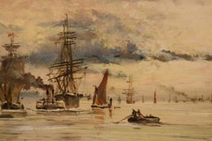 Oil painting by Adolphe Ragon “On the Thames near Woolwich”