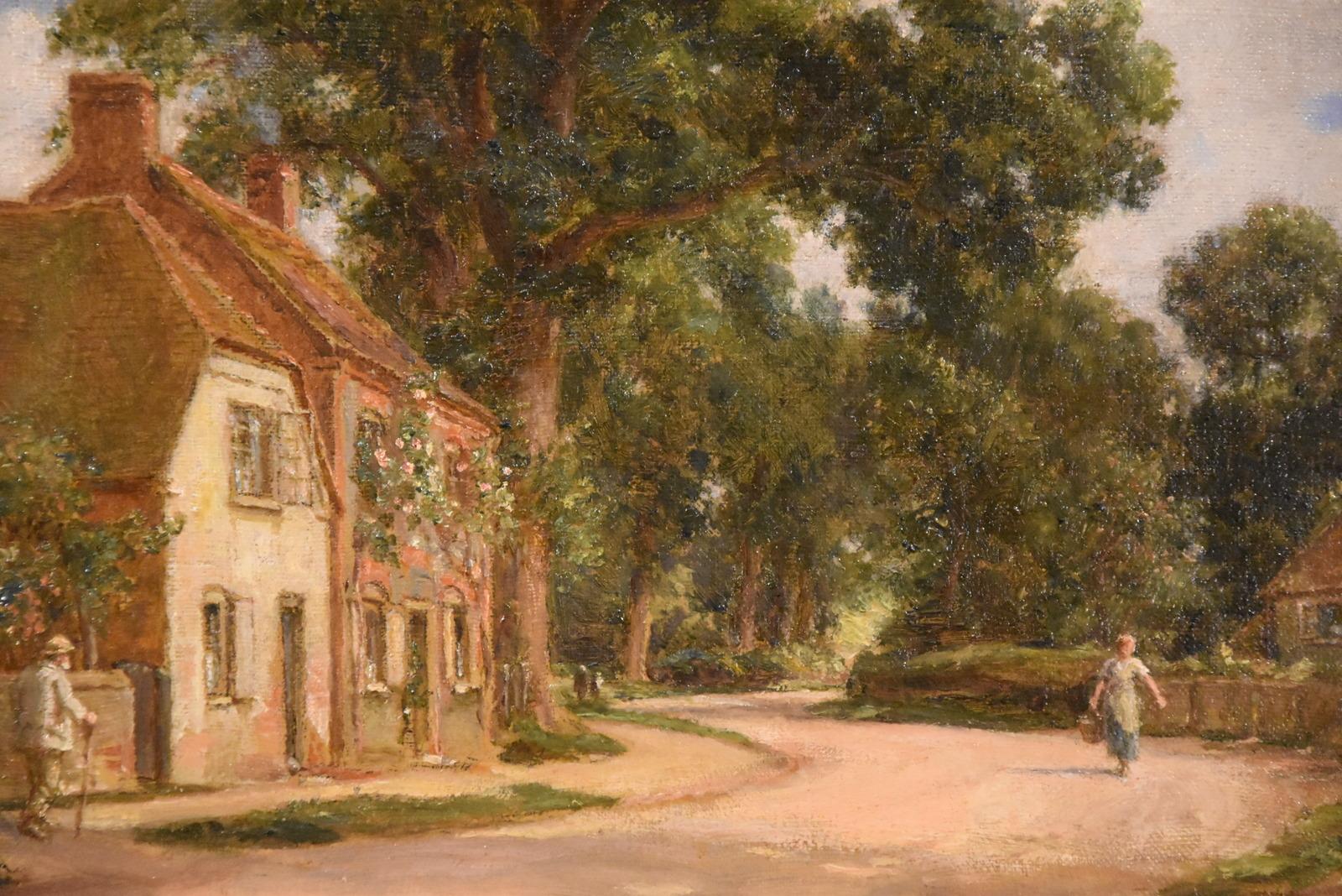 Oil painting Pair by Alfred Kedington Morgan “Village High Street”. Alfred Kedington Morgan A.R.E 1868-1928. Landscape, portrait painter and etcher. Art master at Rugby School. Exhibited at the Royal Academy and society of Etchers (associate member)