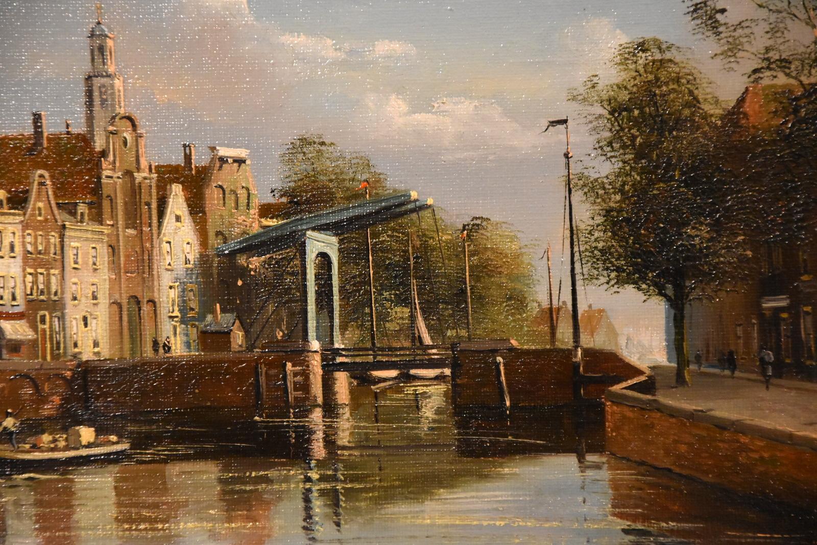 Ölgemälde von George Jan Dispo, „Ein Amsterdamer Swing Bridge“ im Angebot 3