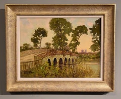 Ölgemälde von Godwin Bennett "Winbourne von der Brücke:: Dorset"