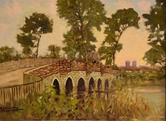 Oil Painting by Godwin Bennett "Winbourne from the Bridge, Dorset"
