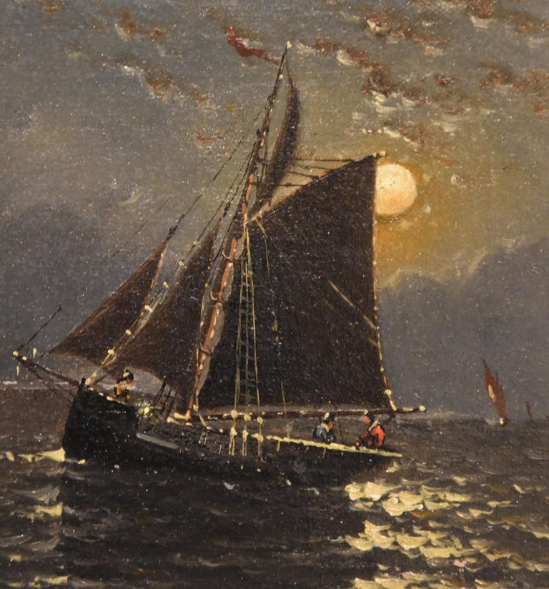 Oil Painting by John James Everard “Coastal Scene by Moonlight”  2