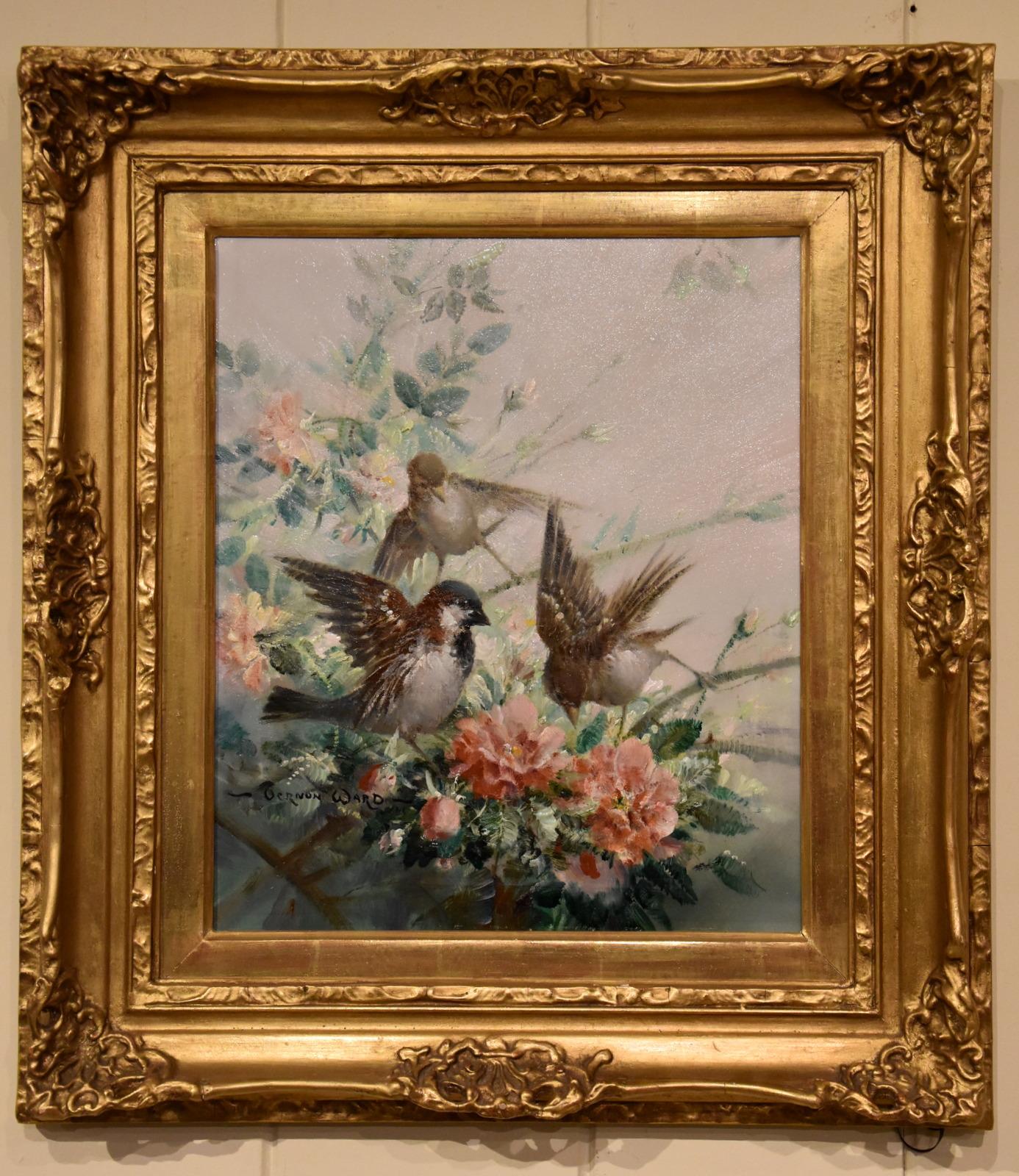 Oil Painting By Vernon de Beauvoir Ward “Sparrow and Spring Blossom