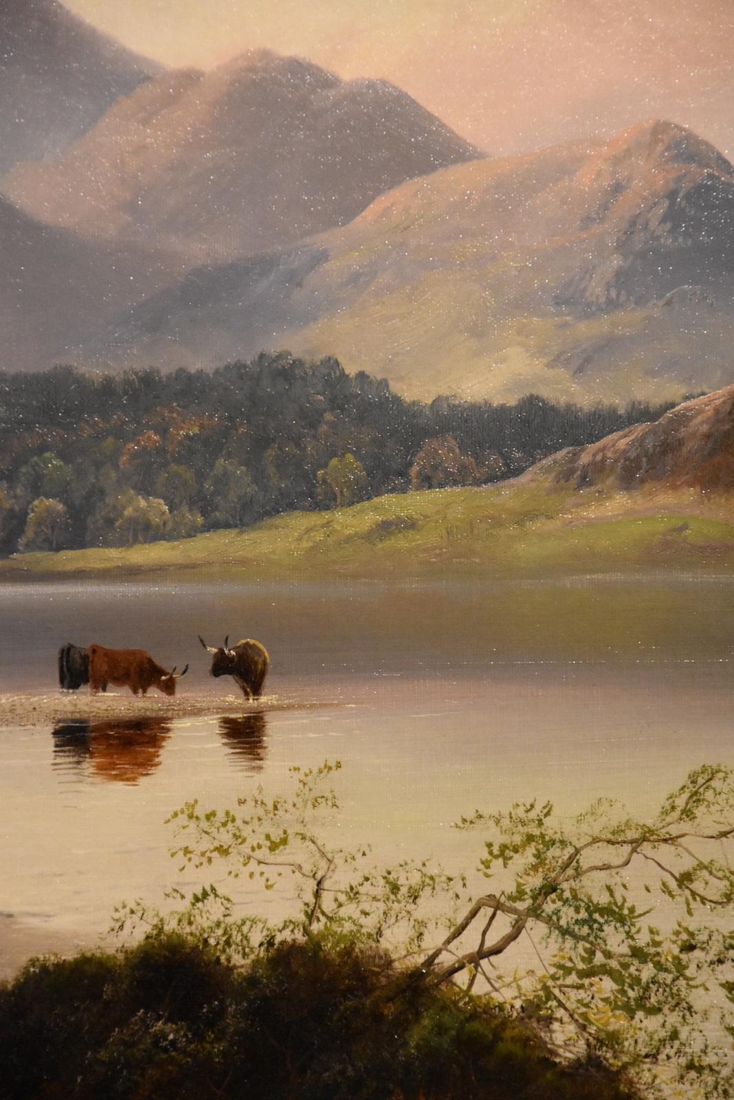 Oil painting by Henry Robinson Hall “The Silver Strand, Loch Katrine”. Henry Robinson Hall 1859 -1927. Popular painter of Highland cattle exhibitor at the Royal Academy and Walker Art gallery Liverpool. He had a studio in Blackpool. Oil on Canvas.