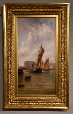 Oil Painting Pair by Henry Witherspoon “Barge Entering Dover Harbour”